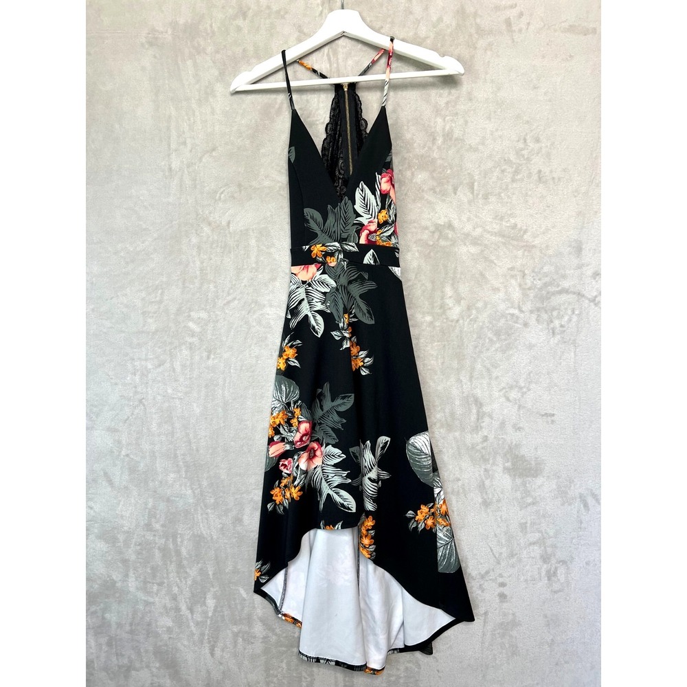Y2K Charlotte Russe XS Floral Hi-Low Fit & Flare Zip Lace Back Dress Boho Pretty